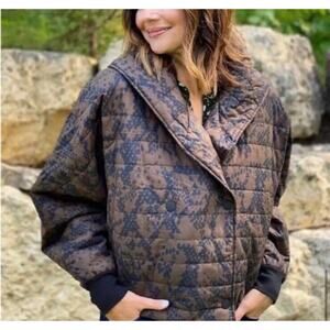 Cabi 432 Wrap Up Puffer Jacket Animal Print Brown S/M